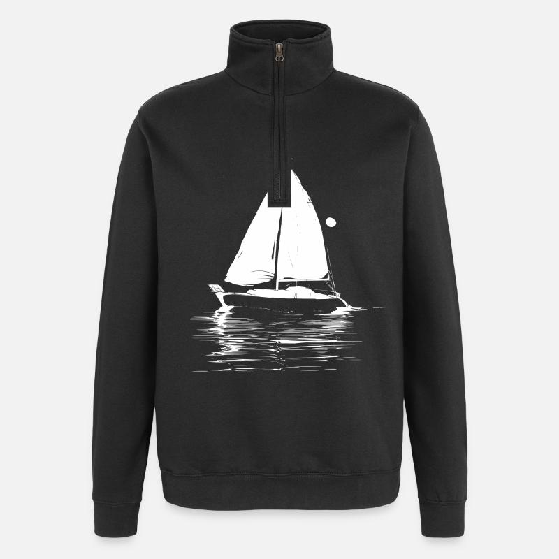 Segelboot Grafik - Quarter-Zip-Sweatshirt - Schwarz
