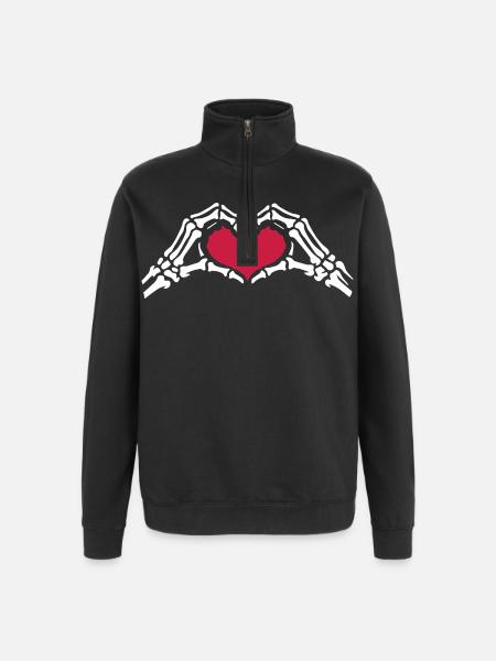Skeleton Hands Heart Love Valentine's Day - Quarter-Zip Sweatshirt - black