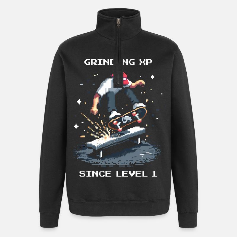 Grinding XP seit Level 1 | Skateboard - Quarter-Zip-Sweatshirt - Schwarz
