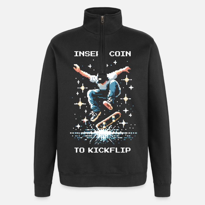 Insert Coin to Kickflip | Skate Trick - Quarter-Zip-Sweatshirt - Schwarz