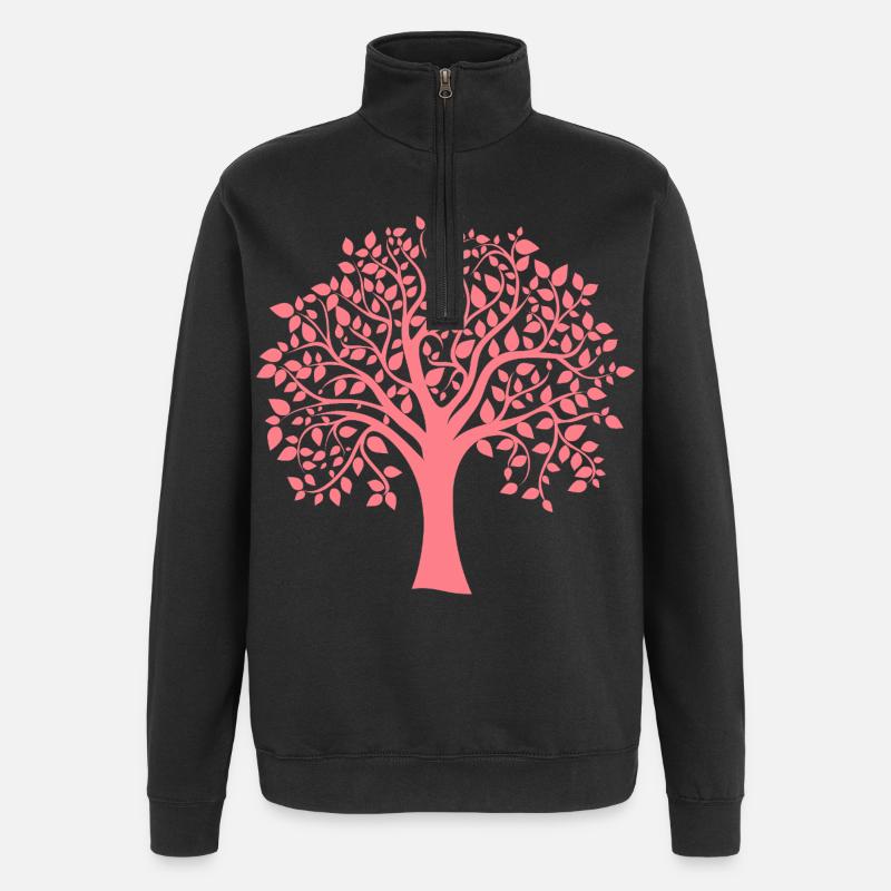 Silhouette icône d’arbre jumbo rouge imprimé - Sweat à zip 1/4 - noir