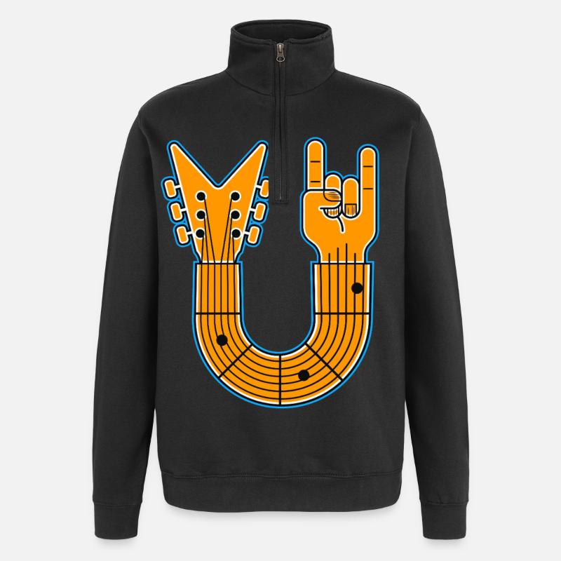 U-Shape Guitar & Rock Hand - Quarter-Zip Sweatshirt - black