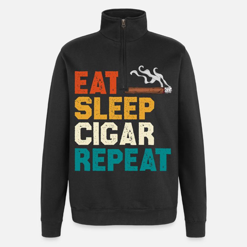 Eat Sleep Cigar Repeat Tee - Quarter-Zip-Sweatshirt - Schwarz