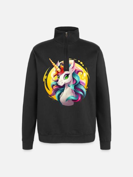Regenbogenunicorn in Sonnencircle - Quarter-Zip-Sweatshirt - Schwarz