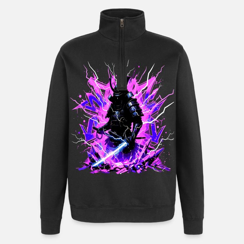 Cyber Samurai – Synthwave Katana Geist - Sweat à zip 1/4 - noir