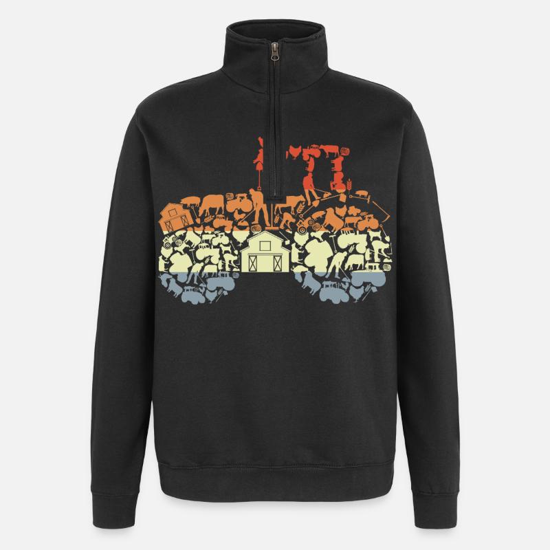 Retro Traktor Silhouette - Quarter-Zip-Sweatshirt - Schwarz