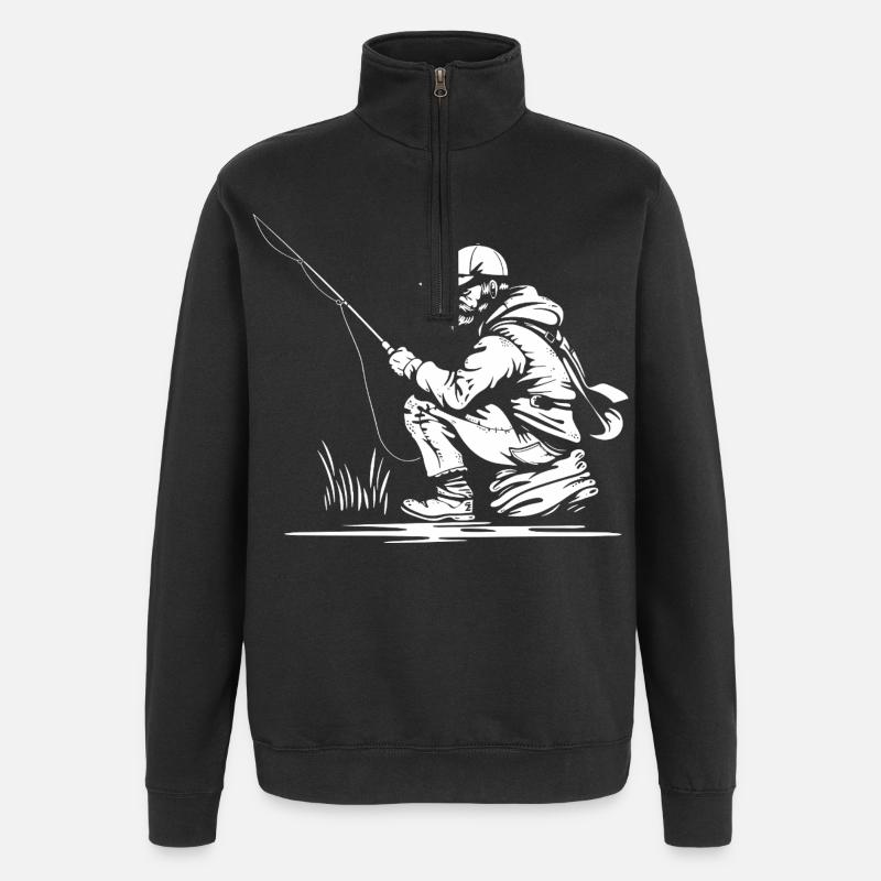Dessin de pêcheurs - Sweat à zip 1/4 - noir