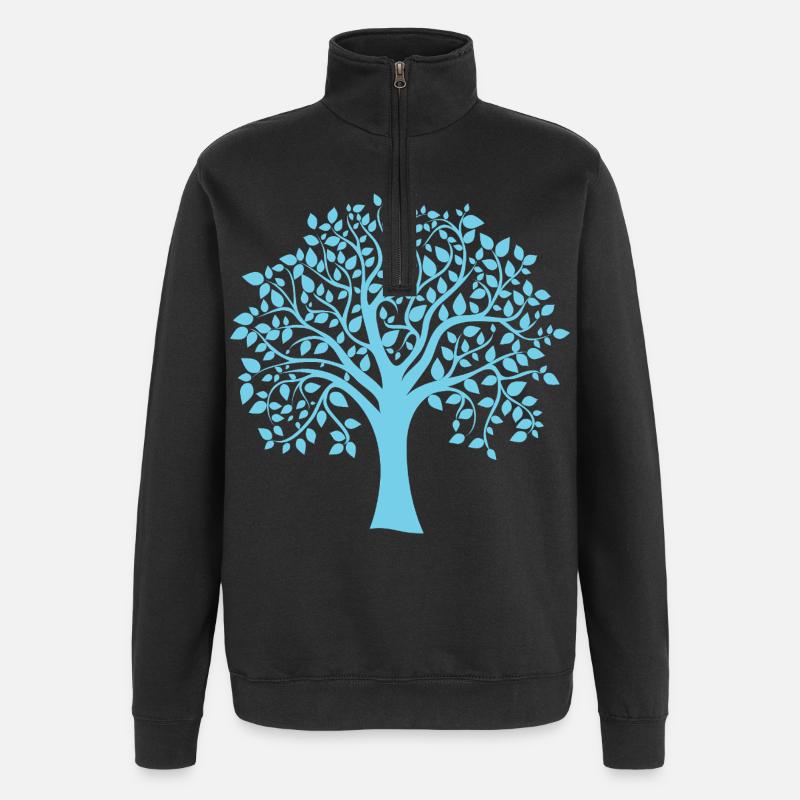 Silhouette icône bleue d’arbre jumbo imprimé - Sweat à zip 1/4 - noir