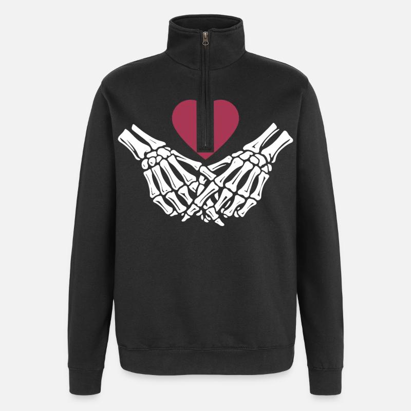 Amour éternel | Mains d’os | Squelette | Cœur - Sweat à zip 1/4 - noir