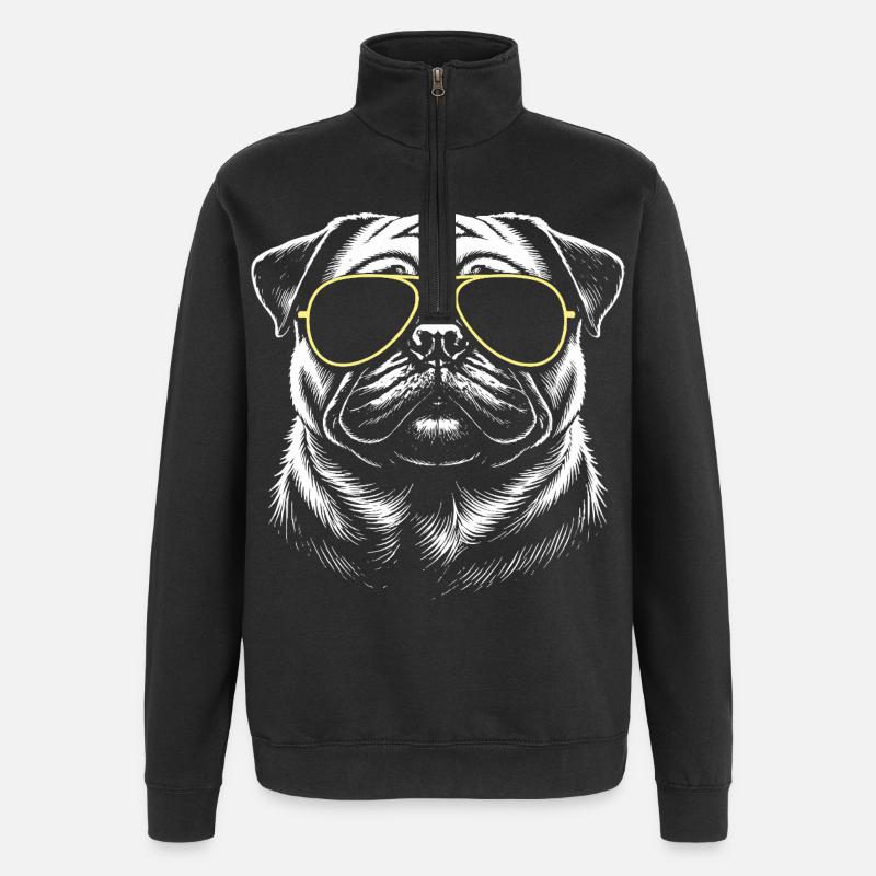 Mops Kopf - Quarter-Zip-Sweatshirt - Schwarz