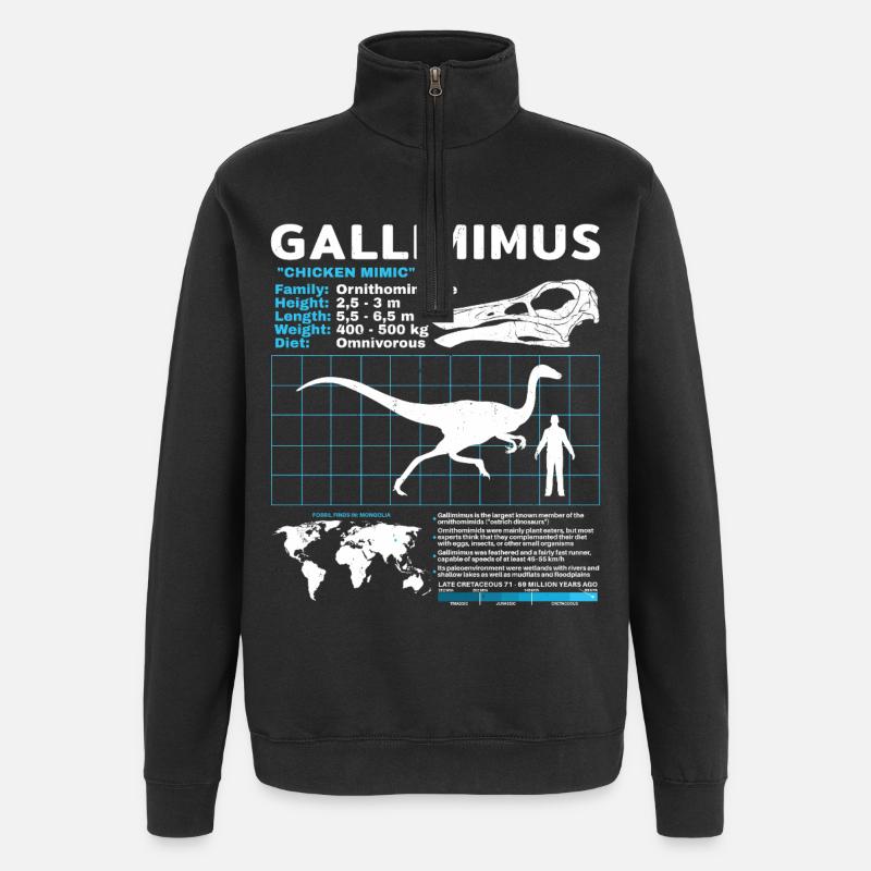 Gallimimus Fact Sheet - Quarter-Zip Sweatshirt - black