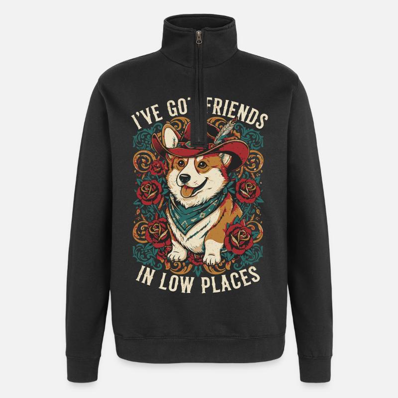 Cowboy Corgi Hund - Quarter-Zip-Sweatshirt - Schwarz