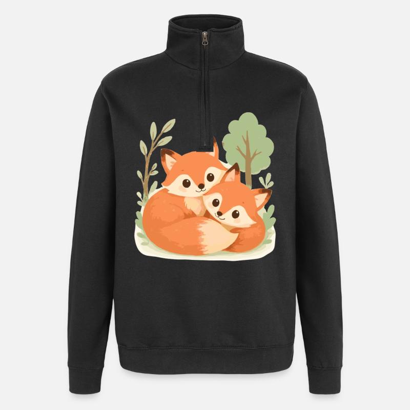 Süßes Fuchs Pärchen im Wald - Quarter-Zip-Sweatshirt - Schwarz