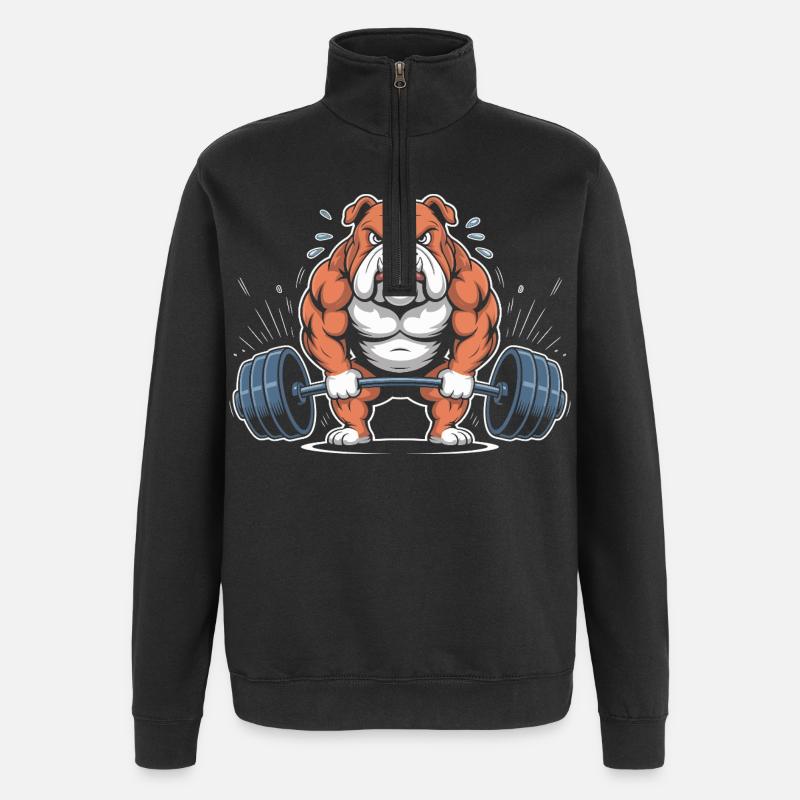 Kraftbulldogge beim Heben - Quarter-Zip-Sweatshirt - Schwarz