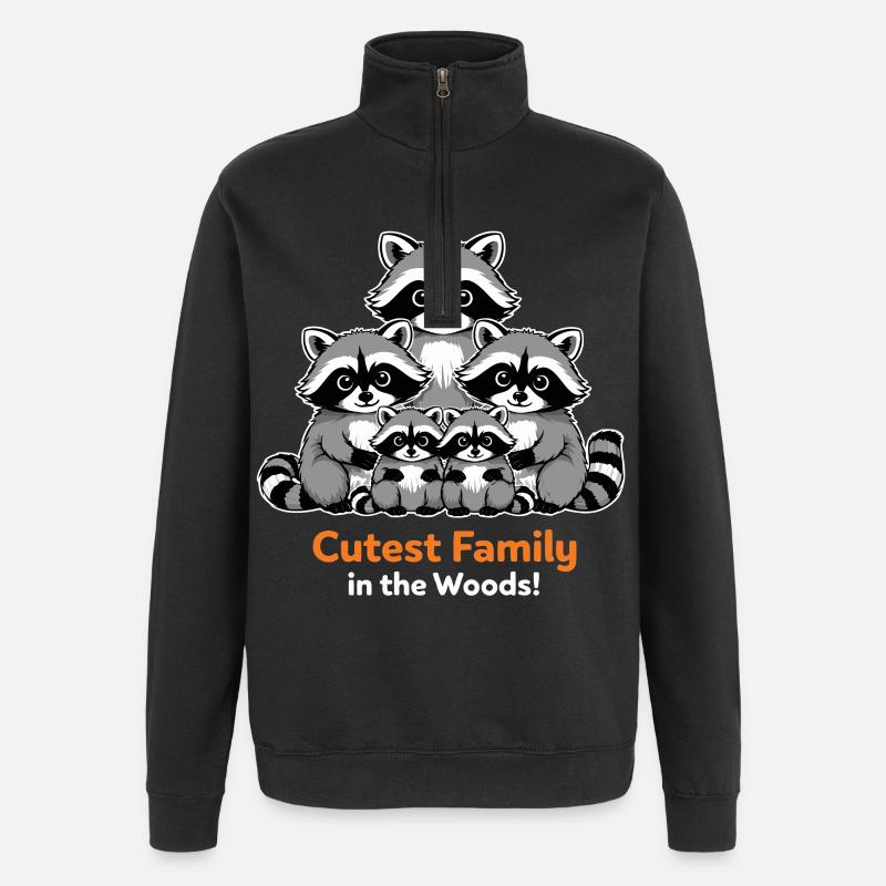 Famille de ratons laveurs mignons - Sweat à zip 1/4 - noir