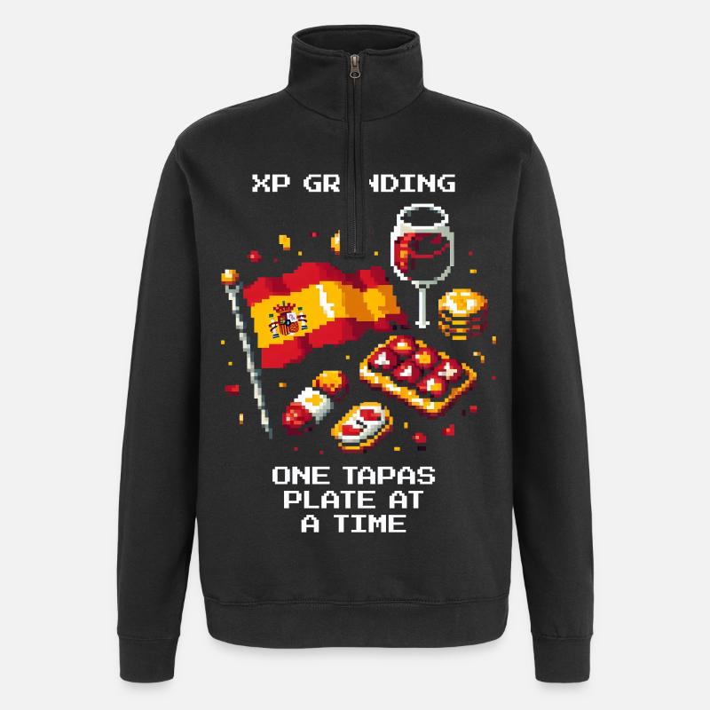 XP grinden | Tapas Spanien Barhopping - Quarter-Zip-Sweatshirt - Schwarz