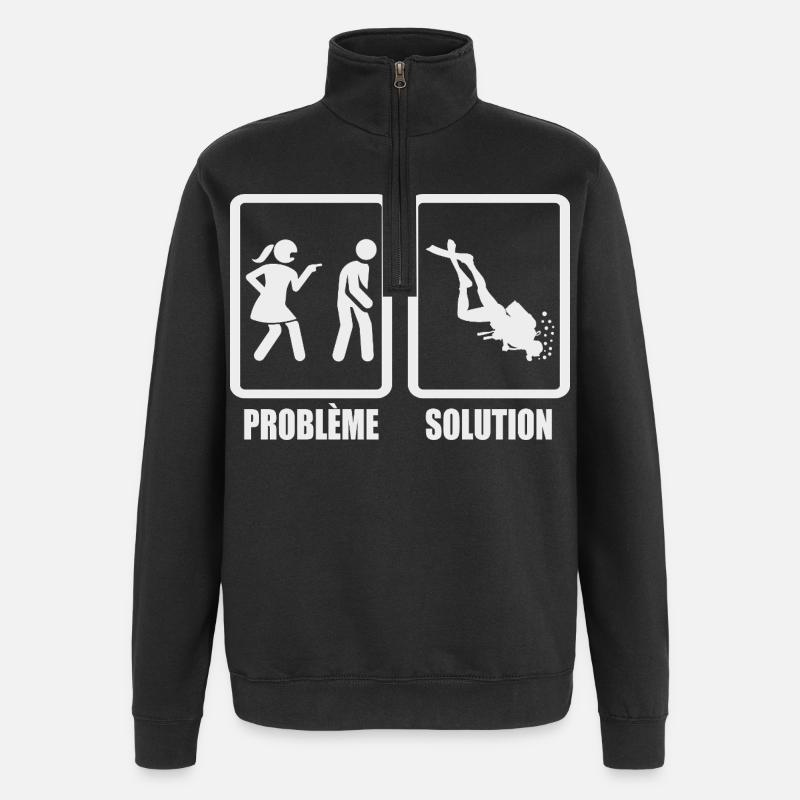 Humour couple problème solution plongée - Sweat à zip 1/4 - noir