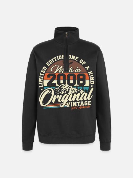 18. Geburtstag 2008 Jahrgang Retro Geschenk - Quarter-Zip-Sweatshirt - Schwarz