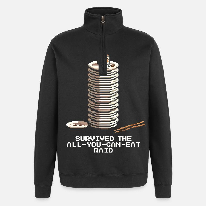 All-you-can-eat Raid überlebt | Sushi Buffet - Quarter-Zip-Sweatshirt - Schwarz