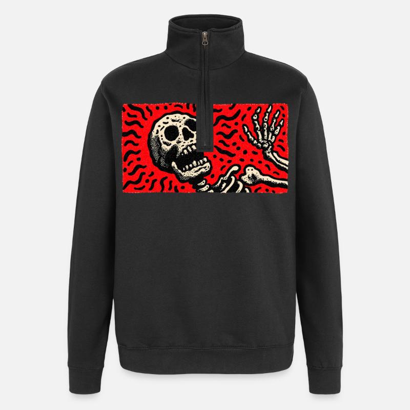 Squelette en imprimé rétro rouge sang - Sweat à zip 1/4 - noir