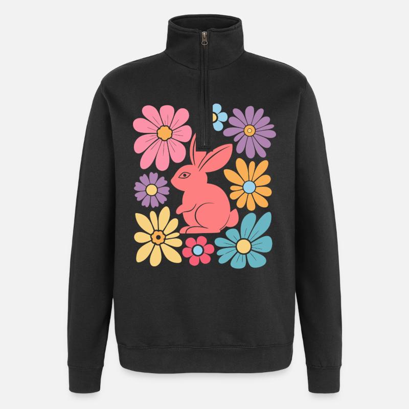 Joyeux lapin de Pâques Boho - Sweat à zip 1/4 - noir