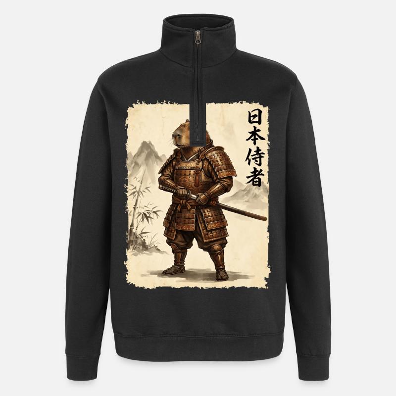Samurai, Capybara, Japanese Art, Anime - Quarter-Zip Sweatshirt - black