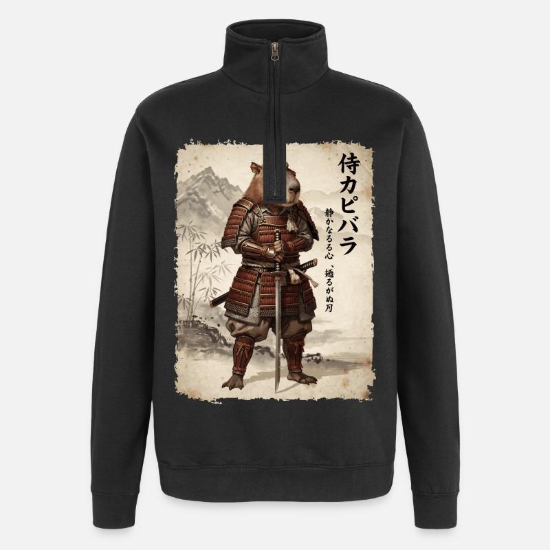 Samouraï, Capybara, Art japonais, Anime - Sweat à zip 1/4 - noir