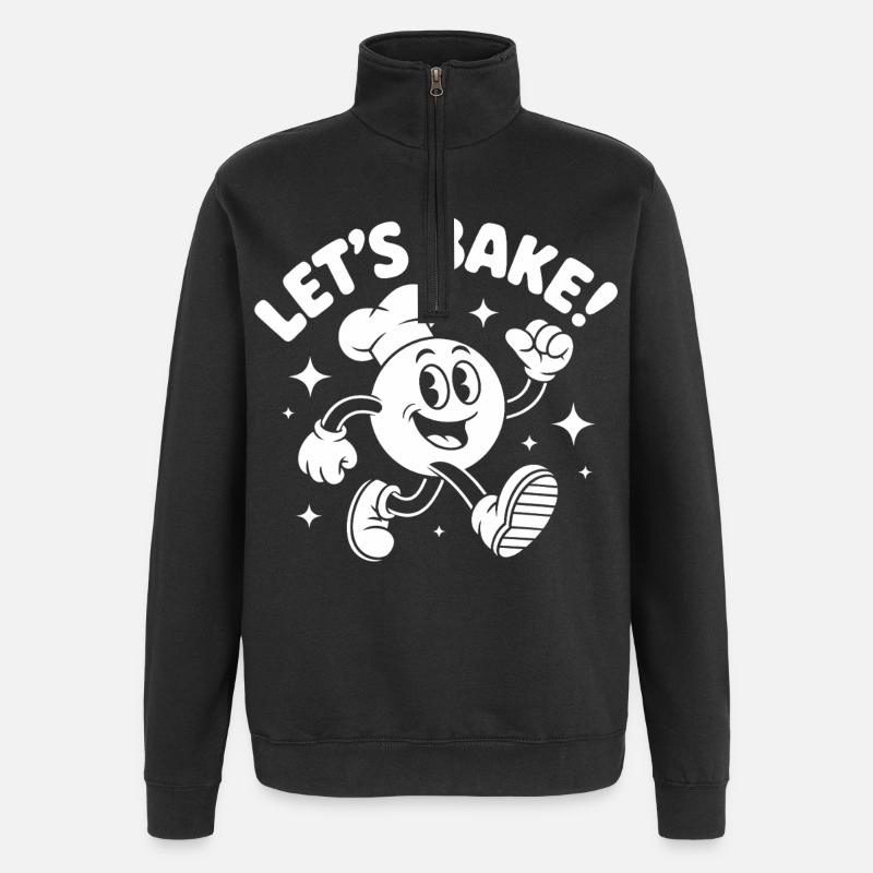 Let's Bake! Cartoon-Keksfigur - Quarter-Zip-Sweatshirt - Schwarz