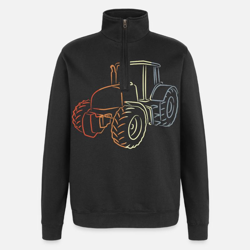 Retro Traktor Skizze - Quarter-Zip-Sweatshirt - Schwarz