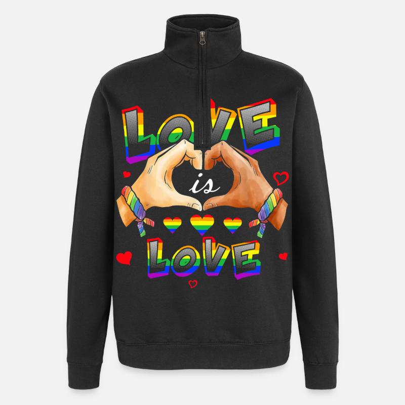 L’amour, c’est l’amour, cœurs arc-en-ciel - Sweat à zip 1/4 - noir