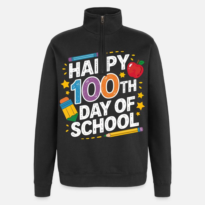 100e jour d’école Conception néon - Sweat à zip 1/4 - noir