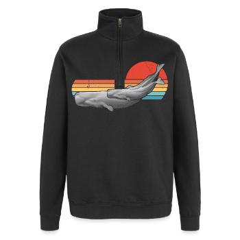 Pottwal Retro Sonnenuntergang - Quarter-Zip-Sweatshirt - Schwarz - Vorne - AI Model Female 172 light (172cm) & AI Model Male 178 dark (178cm)