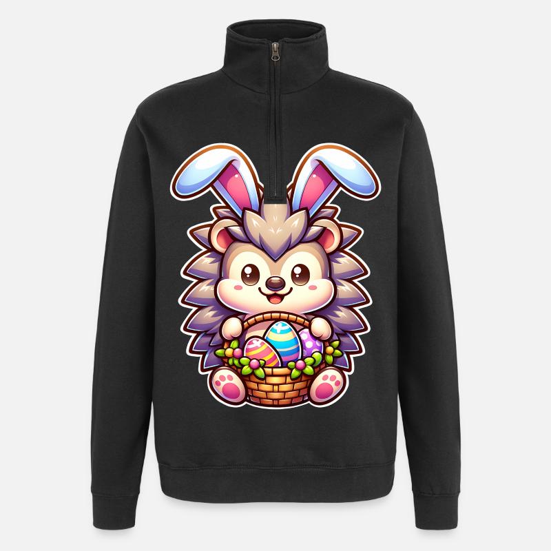 Ostern Igel - Quarter-Zip-Sweatshirt - Schwarz
