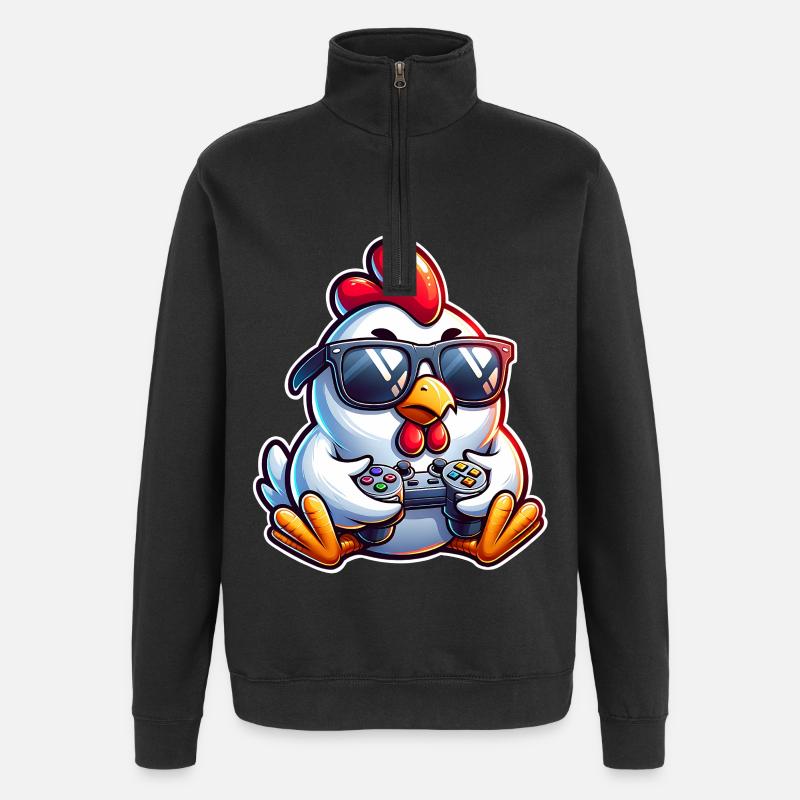 Gamer Huhn mit Controller - Quarter-Zip-Sweatshirt - Schwarz
