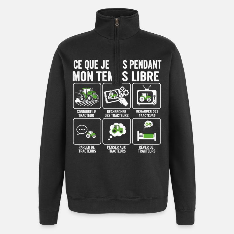 Temps libre et tracteurs: activités - Sweat à zip 1/4 - noir