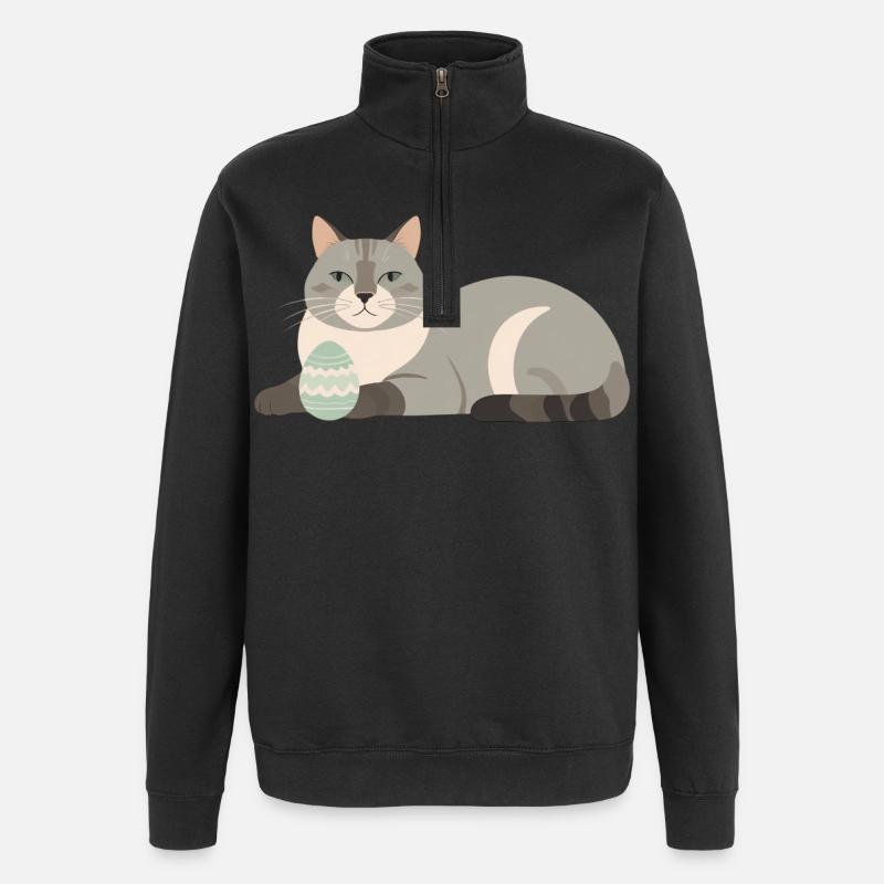 Easter Cat in Pastel Grey - Quarter-Zip Sweatshirt - black