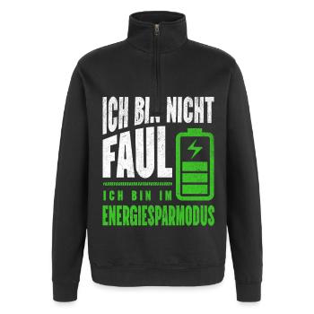 I'm Not Lazy – Energy Saving Mode Saying - Quarter-Zip Sweatshirt - black - Front - AI Model Female 172 light (172cm) & AI Model Male 178 dark (178cm)