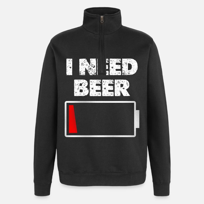 I Need Beer – Battery empty - Quarter-Zip Sweatshirt - black