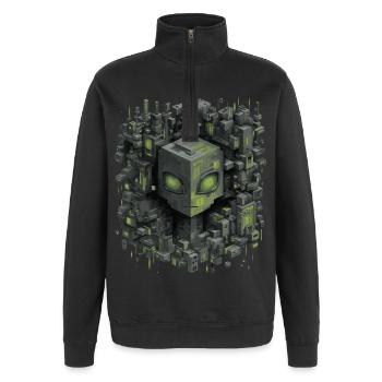 Cubic AI Core City Neon Green Shimmer - Quarter-Zip Sweatshirt - black - Front - AI Model Female 172 light (172cm) & AI Model Male 178 dark (178cm)