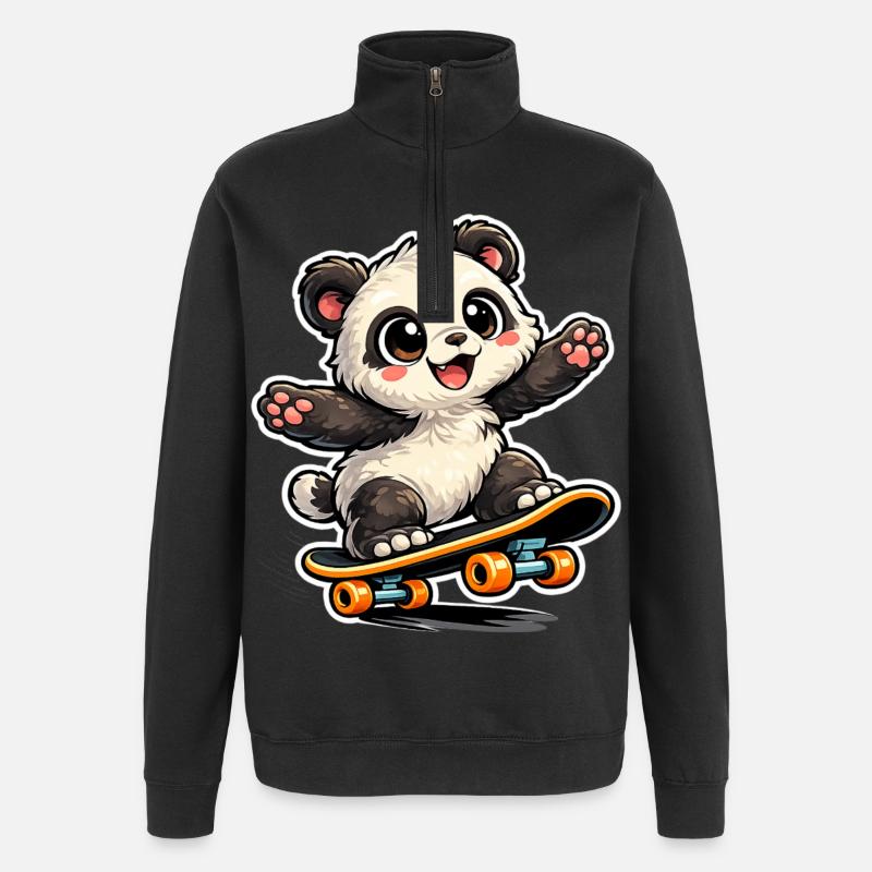 Panda Skateboard Joy - Sweat à zip 1/4 - noir