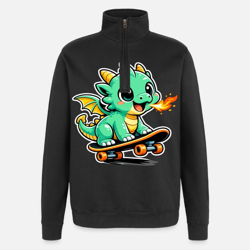 Kleiner Drachen Skateboarder - Quarter-Zip-Sweatshirt - Schwarz