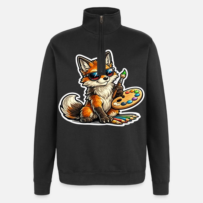 Frecher Fuchs Maler mit Palette - Quarter-Zip-Sweatshirt - Schwarz