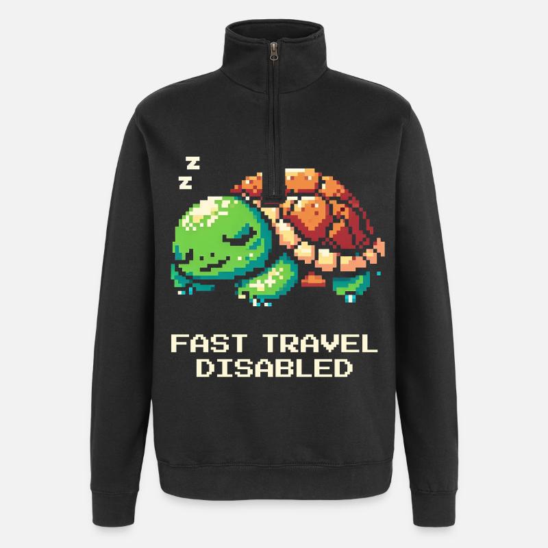 Fast Travel Disabled | Turtle - Quarter-Zip Sweatshirt - black