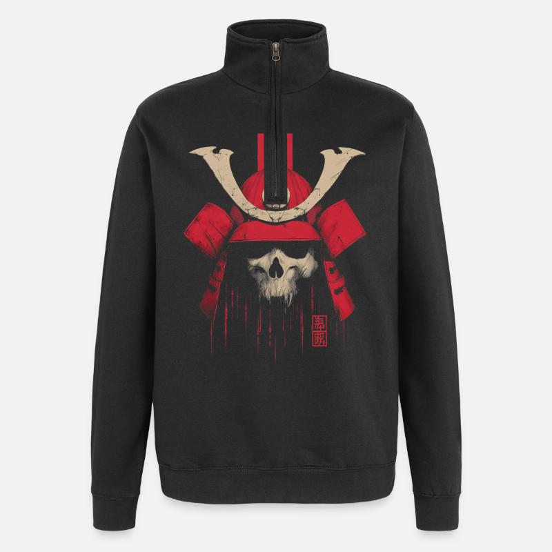 Crimson Samurai Skull - Quarter-Zip Sweatshirt - black