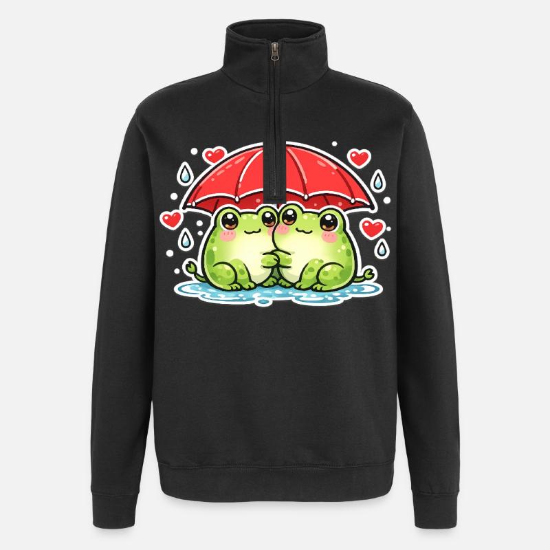 Cuddly frog with red umbrella - Quarter-Zip Sweatshirt - black