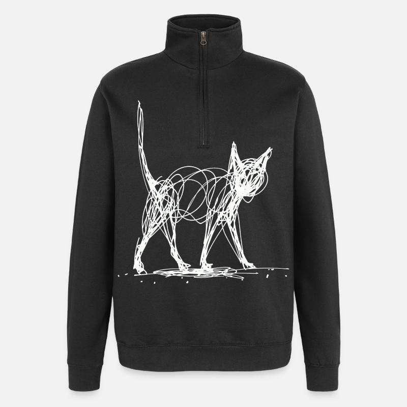 Minimalistisch, Gezeichnete Katze, Minimalismus - Quarter-Zip-Sweatshirt - Schwarz
