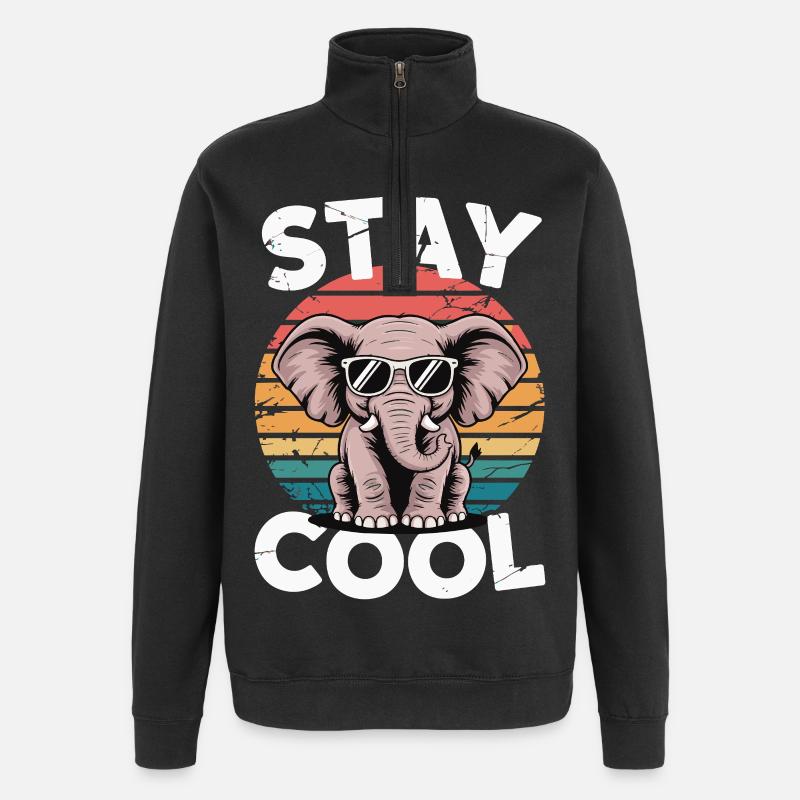 Stay Cool Elefant - Kinder Retro - Quarter-Zip-Sweatshirt - Schwarz