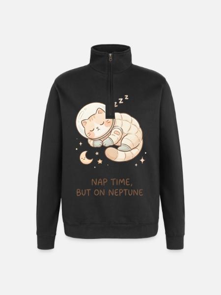 Nap Neptune | Chat de l’espace mignon - Sweat à zip 1/4 - noir