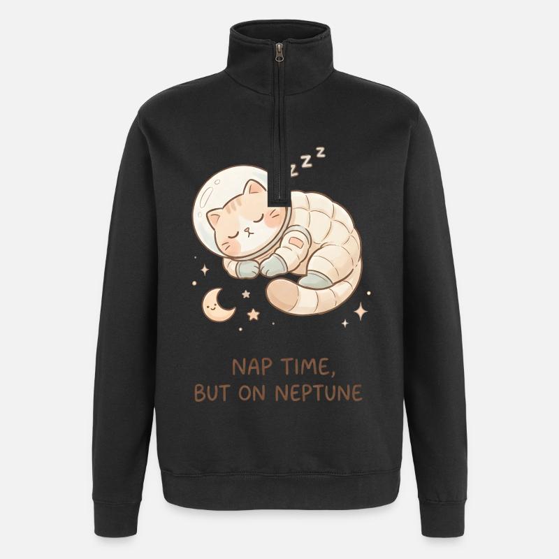 Nap Neptune | Chat de l’espace mignon - Sweat à zip 1/4 - noir