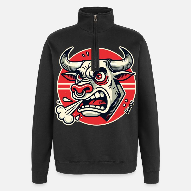 Wütender Bulle Retro-Logo - Quarter-Zip-Sweatshirt - Schwarz